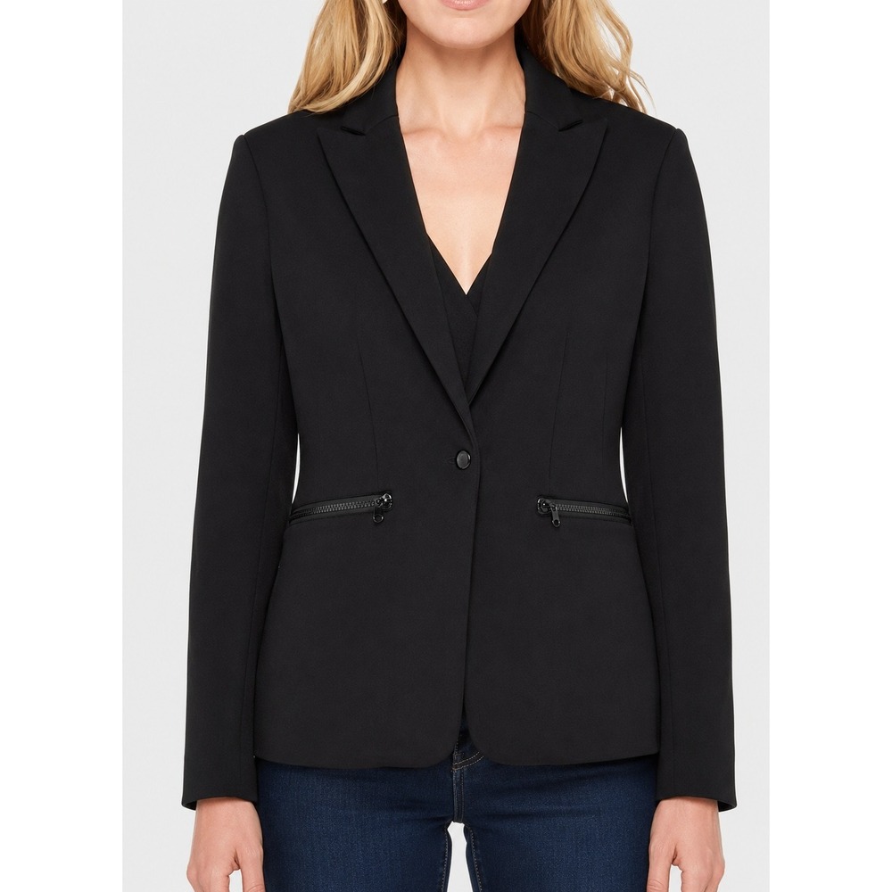 Jamison Park Slope Ponte Blazer Black Zipper Trim Single Button Notch Lapel M